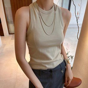 NWT Korean Brand Low Classic Cotton Knit Sleeveless Tank Top in Beige